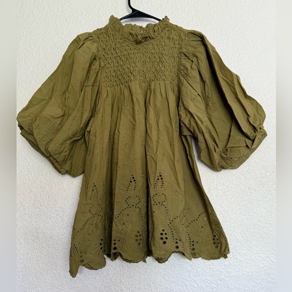 Love the label olive green mock neck blouse- Small - Picture 2 of 10